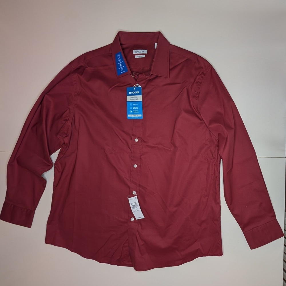 Haggar Premium Comfort Classic Fit Dress Shirt Stretch Wrinkle Resist‎ 17 1/2